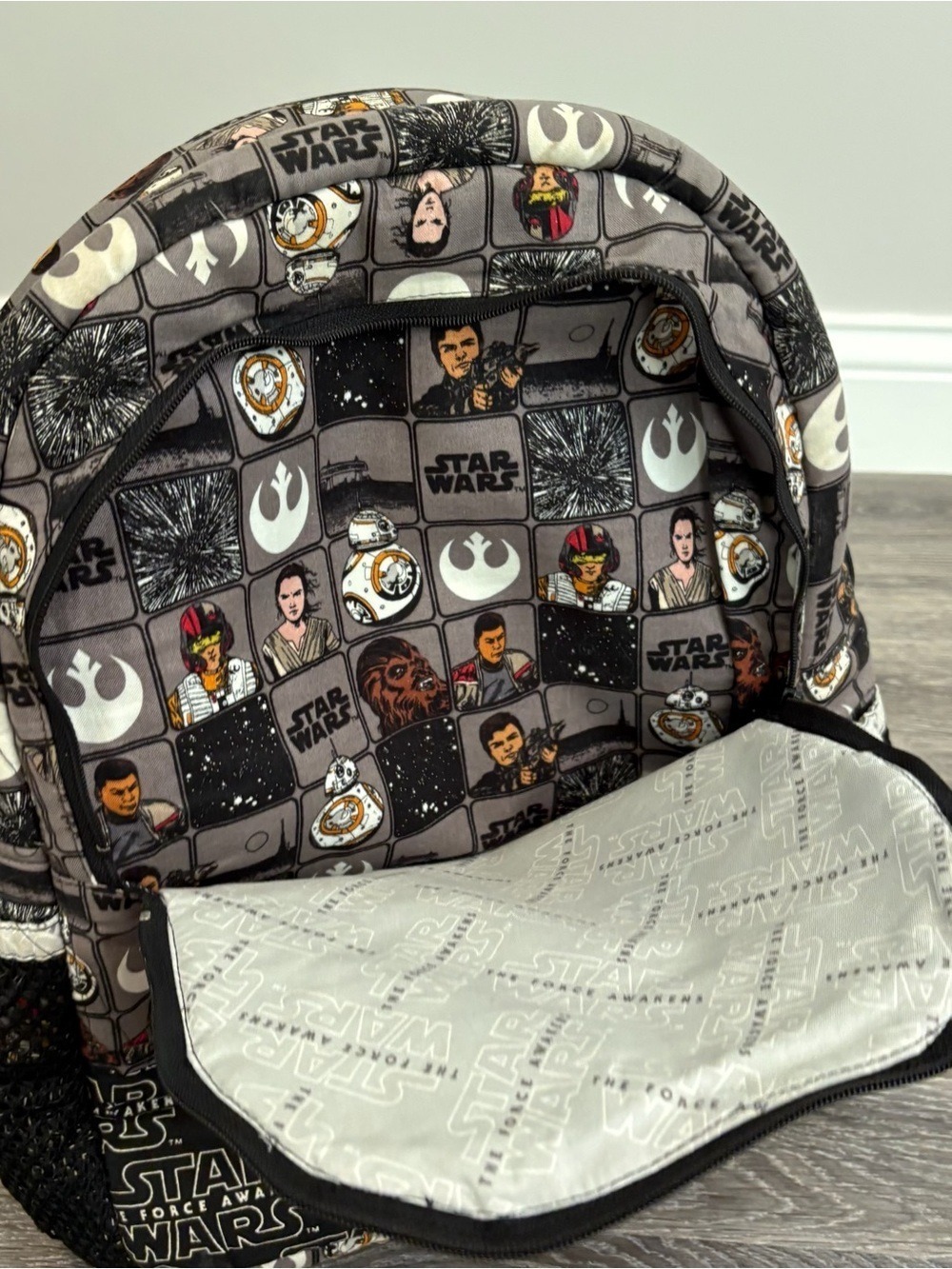 Star Wars The Force Awakens Comic Panel Backpack Rey Finn BB-8 Chewbacca - Picture 7 of 9